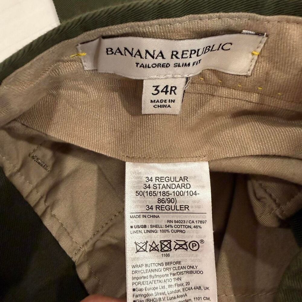 Banana Republic Men's Olive Green Tailored Slim Fit Trousers, Size 34R - Picture 4 of 7